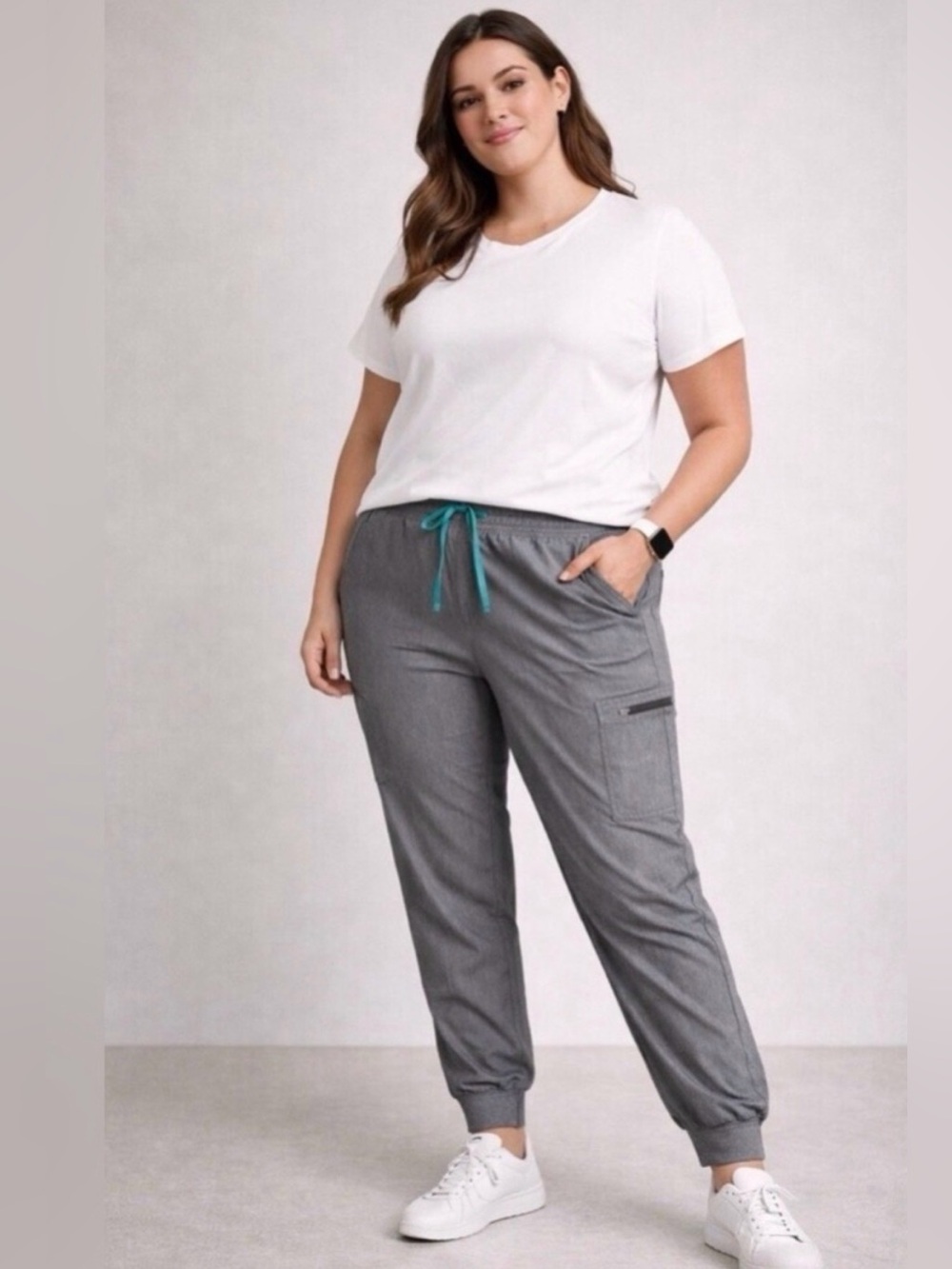 Figs Women's Graphite Gray Zamora Ruched Waist Jogger Scrub Pants XL Petite
